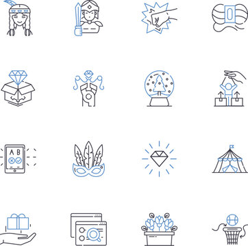 Activities line icons collection. Dancing, Hiking, Camping, Painting, Swimming, Fishing, Writing vector and linear illustration. Cooking,Running,Gaming outline signs set Generative AI