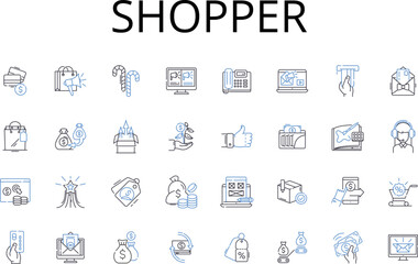 Shopper line icons collection. Consumer, Buyer, Customer, Patron, Client, User, Purchaser vector and linear illustration. Shopaholic,Window-shopper,Bargain hunter outline signs set Generative AI