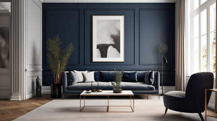 frame on blue modern living room, concept 