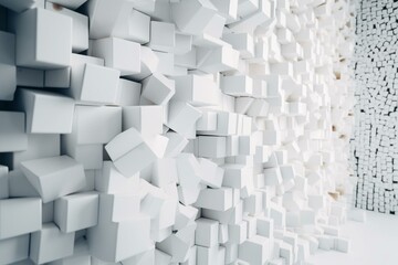 A white wall made of interlocking 3D blocks in varying shapes and sizes. Generative AI