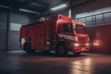 3D rendering of a fire truck with a roll-up door. Generative AI