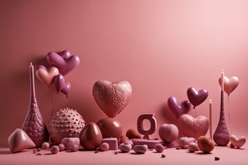 Pink background with Happy Valentine Day lettering. Generative AI