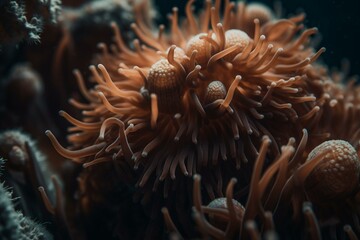 Naklejka na ściany i meble Close-up of anemone tentacles. Generative AI