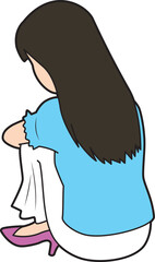 膝を抱える若い女性