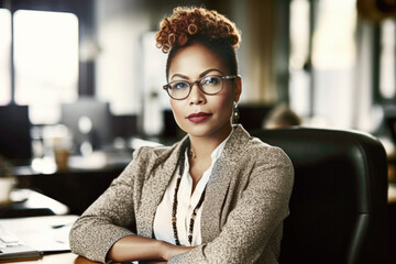 Portrait of confident mature Black business woman working. Generative AI.