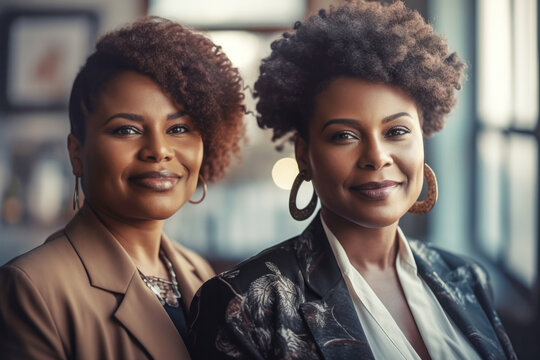 Portrait of confident mature Black business women in office. Generative AI.