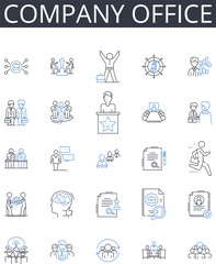 Company office line icons collection. Business hub, Enterprise center, Corporation headquarters, Workplace venue, Organization facility, Company location, Commercial site vector and Generative AI