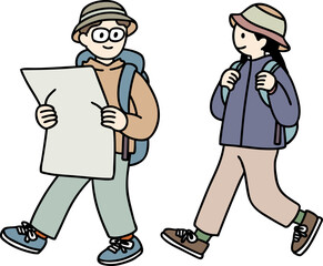 ハイキングする男女のベクターイラスト
