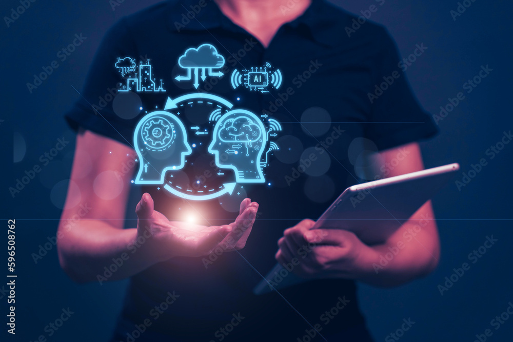 Poster chatbot chat with ai. artificial intelligence. the concept of accessing imagination by feeding comma