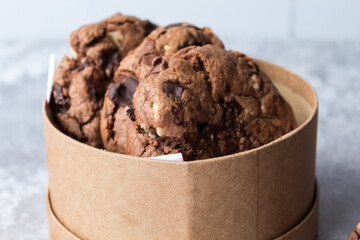 close up of triple chocolate cookies