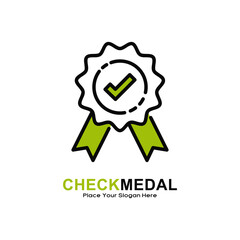 Check medal logo vector template. Suitable for business, checkmark and sport
