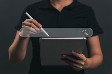 Businessman searching for information through laptop