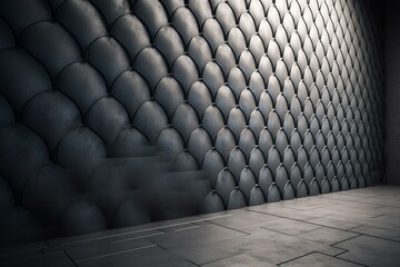 A futuristic concrete wall made of semigloss 3d tiles. 3d render. Generative AI