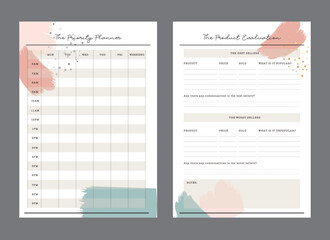The Product Evaluation and the priority Planner. Minimalist planner template set. Vector illustration.