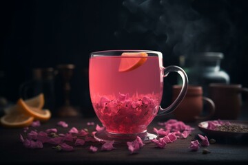 Tasty pink tea made using advanced methods. Generative AI