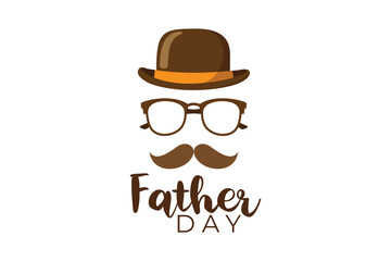 Happy fathers day decoration background with glasses, mustache, hat, copy space text, vector design illustration