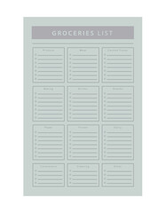 groceries list planner. Plan you food day easily. Vector illustration