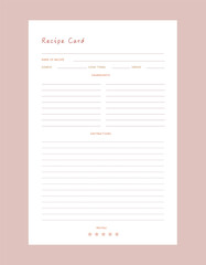 Recipe card planner. Plan you food day easily. Vector illustration.