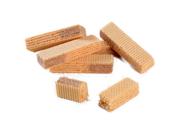 wafer filled with chocolate biscuit sweet junk food isolated on white background with space for text