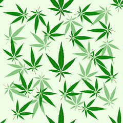 Fototapeta na wymiar Marijuana tropical foliage seamless pattern. Cannabis leaf. Marijuana hookah greenery background. Modern textile fashion style. Textured fashion print. Fabric print.