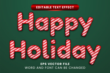 Happy holiday candy cane style vector text effect