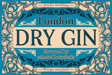 Naklejka premium Dry gin - ornate vintage decorative label