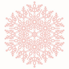 Fototapeta na wymiar Round vector snowflake. Abstract winter ornament. Pattern with sround pink nowflake