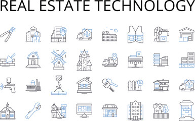 Real Estate Technology line icons collection. PropTech, Property technology, Realty tech, Smart buildings tech, CRE tech, Real estate innovation, Property management software vector and Generative AI