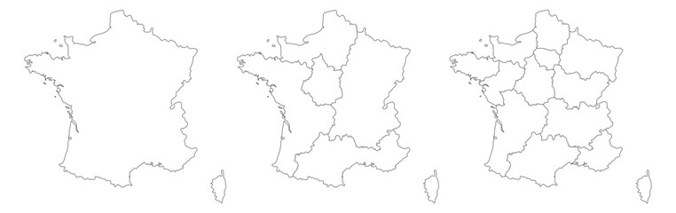 France or French map set with black-white outline 