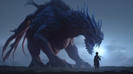 mage summon massive monster, digital art illustration, Generative AI