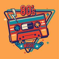 80s music - colorful emblem music design with audio cassette