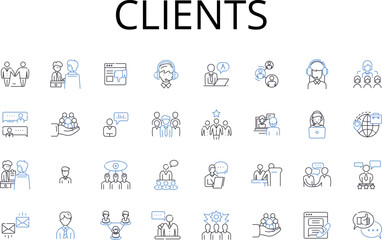 Clients line icons collection. Customers, Patrons, Buyers, Consumers, Visitors, Guests, Shoppers vector and linear illustration. Takers,End-users,Attendees outline signs set Generative AI