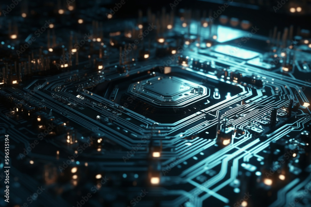 Poster futuristic circuit board background with glowing lines and dots, futuristic circuit board background