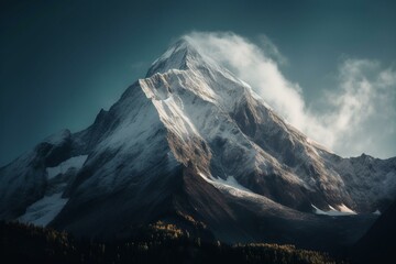 A snow-capped mountain that appears to be floating. Generative AI
