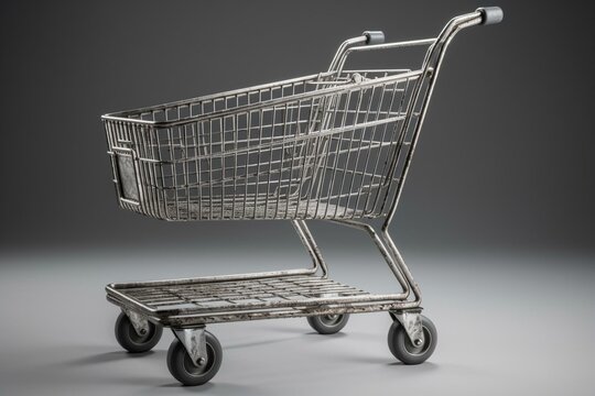 Shopping cart without items on white background, png artwork. Generative AI