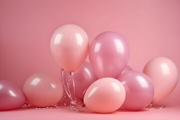 Pink helium balloons on pink background with copy space.
Generative AI. 