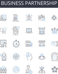 Business partnership line icons collection. Friendly alliance, Collaborative venture, Mutual agreement, Cooperative arrangement, Joint operation, Shared undertaking, Complementary duo Generative AI
