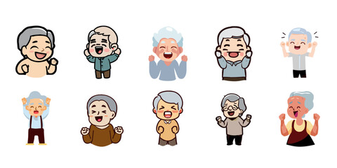 Old person feeling happy vector set collection graphic clipart design