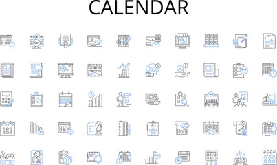 Calendar line icons collection. Streetwear, Graffiti, Hip-hop, Skater, Sneakers, Cityscape, Concrete vector and linear illustration. Edgy,Industrial,Fashionable outline signs set Generative AI