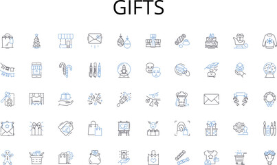 Gifts line icons collection. Artisan, Handmade, Quality, Skill, Precision, Detail, Creativity vector and linear illustration. Artistry,Mastery,Authenticity outline signs set Generative AI