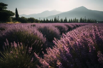 Fototapeta na wymiar Image of purple lavender field in Japan. Generative AI