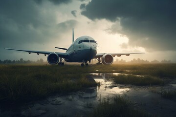 Fototapeta na wymiar An airline cancels a flight, leaving a traveler stranded. Generative AI