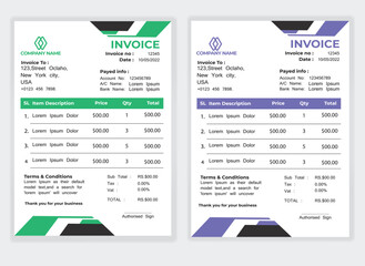 Business Minimal Corporate Invoice design template vector illustration bill form price . Creative template and stationery design payment agreement design template Cash Memo, Vector Quotation Design