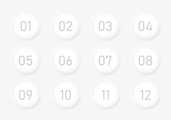 Number bullet points. Circle pins with number 1 to 12 color object vector illustrator.