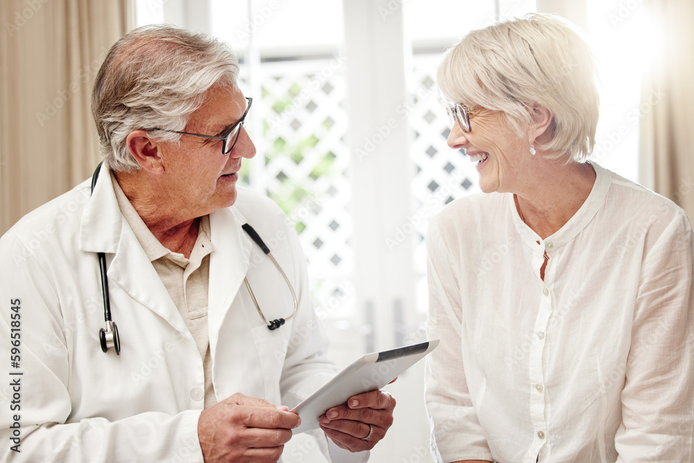 Poster neither of you have to worry. shot of a doctor and patient having a checkup at home.