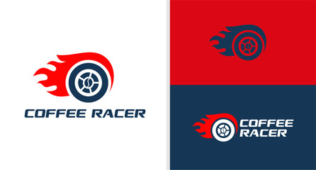 COFFEE RACER LOGO COFFEE SHOP GARAGE WHEEL FAST EDITABLE