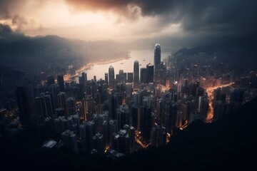 3D rendering of Hong Kong, a popular travel destination. Generative AI