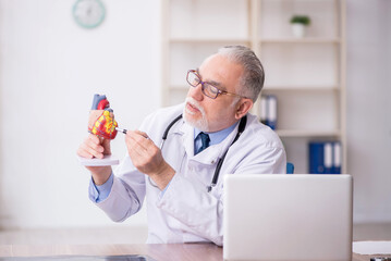 Old male doctor cardiologist working in the clinic