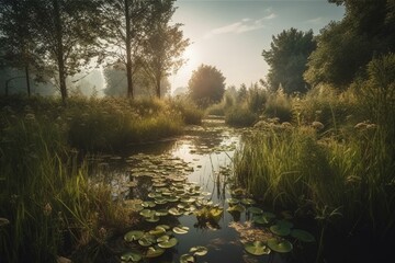 Beautiful wetland oasis. Generative AI