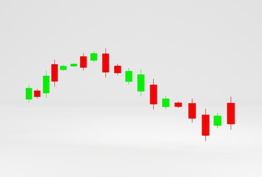 3d Render, 3d Candlestick Graph Chart On White Background, Business Concept.